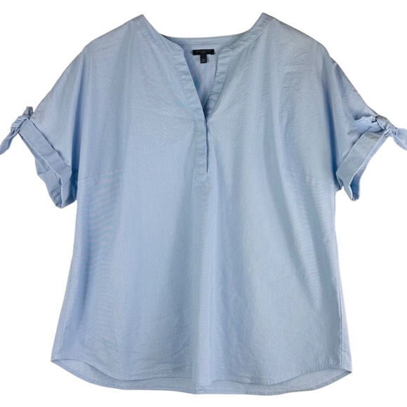 Talbots Shirt Top Blouse Sz XLP XL Petite 14 16 Blue Poplin Tie Sleeve Chic - Picture 2 of 5